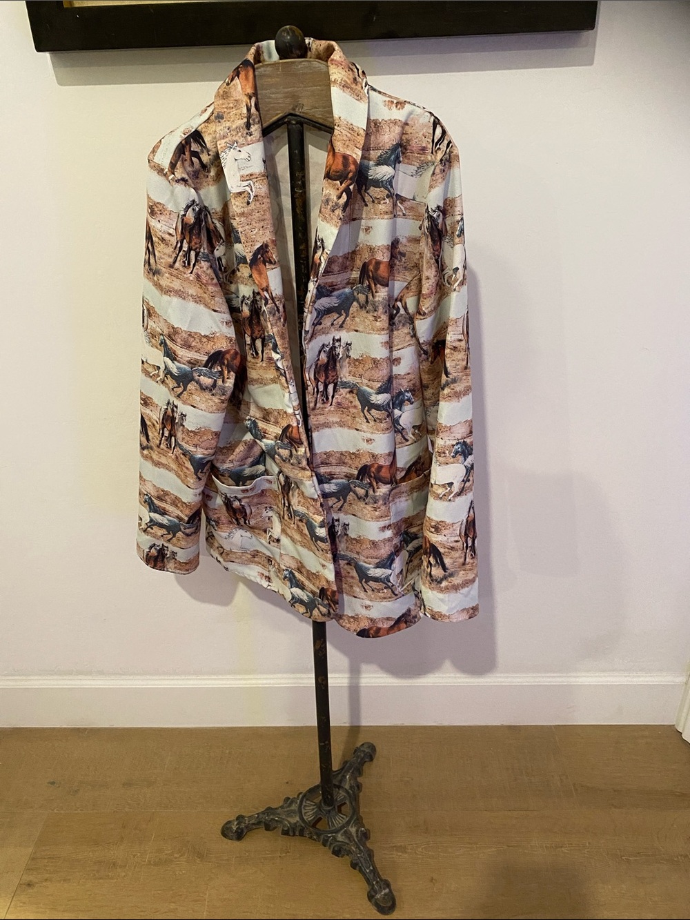Avery Horse-Print Blazer Jacket - White & Brown